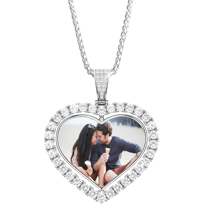 & Solid Personalized Photo Memory Round Charm Necklace - Cuban Style Pendant for Men/Women Custom Picture Jewelry for Him Her